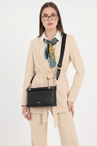 Silver Polo أسود - حقيبة كروس نسائية بشعار أسود SP1288