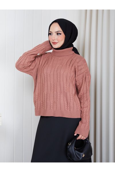 EFSUN MODA Women's Hair Patterned Half Fisher Knit Sweater