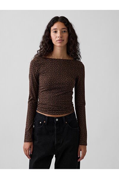 GAP Kadın Koyu Kahverengi CloseKnit Jersey Scoop-Back T-Shirt