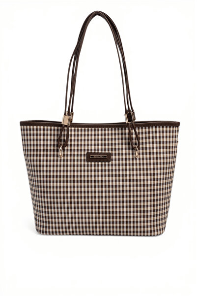 Silver Polo Coffee Yellow - Brown Plaid Line Square Women's Shoulder Bag Sp1282
