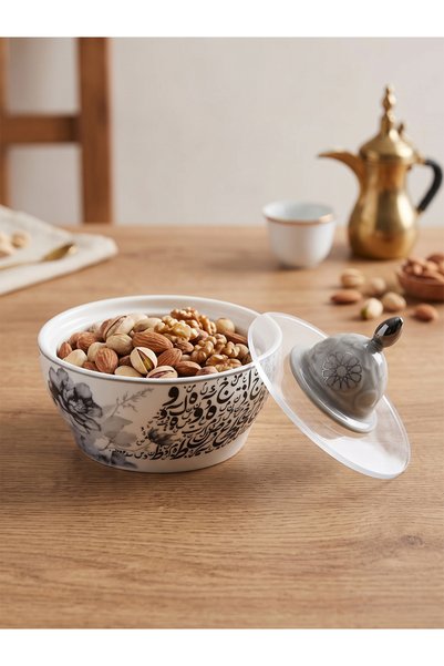 KOZE وعاء تقديم وتمرية بورسلين عظمي فاخر (Bone China) مع غطاء (11 سم × 5 سم) ...
