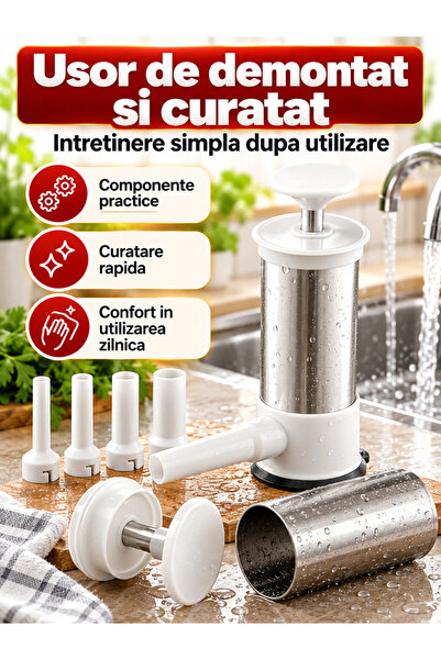 Fabrilux Masina Manuala de Umplut Carnati , Corp din Otel Inoxidabil, 4 Palnii Incluse, pentru Carnati si Mezeluri