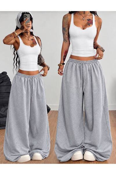 DENİKK Trend Oversized Palazzo Sweatpants with Adjustable Waistband and Elast...