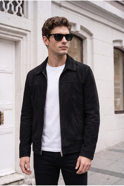 BASEL.CO Old Money Polo Collar Basic Lined Suede Jacket