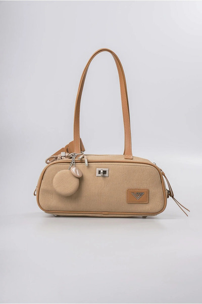 ÇÇS Women's Shoulder Bag with Mirror Charm Accessory, Zippered Textured Bague...