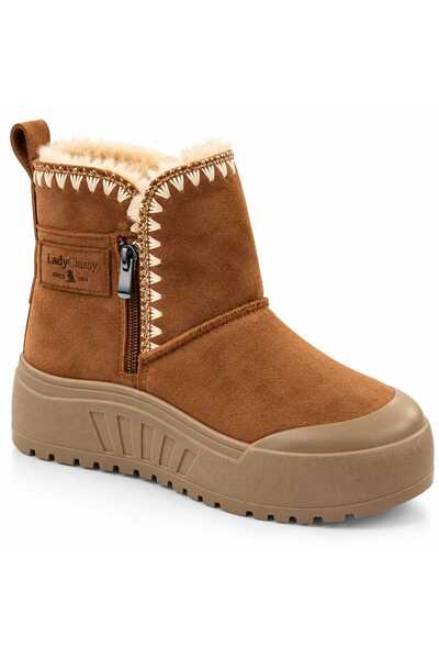Koray Shoes Kadın Kışlık Kürklü Süet Deri Kalın Tabanlı Fermuarlı Günlük Bot