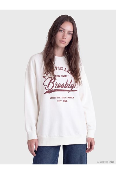 LC Waikiki Peak New Season White Printed Women's Thick Sweatshirt Tunic