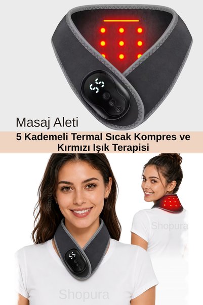 Shopura Isıtmalı Boyun Masaj Kemeri Dijital Göstergeli Titreşimli Ve Termal Sıcaklık Destekli Boyun Masaj Aleti