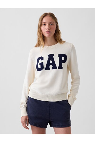 GAP Kadın Krem Logo Bisiklet Yaka Kazak