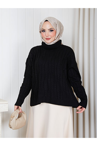 EFSUN MODA Women's Hair Patterned Half Fisher Knit Sweater