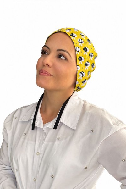 ÇİMEN BUTİK Pamuklu Poplin Cerrahi Ve Aşçı Bone Arı Desenli