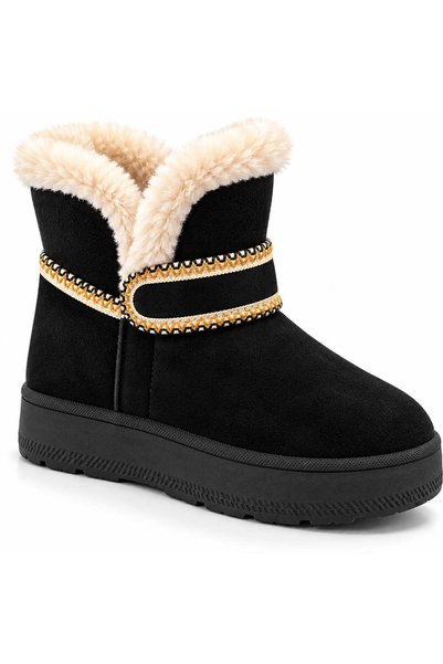Koray Shoes أحذية شتوية نسائية من جلد الغزال مع بطانة من الفرو ونعل سميك