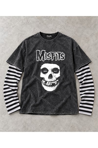 Touz Moda Metal Music Printed Fake Sleeve Unisex Washable Vintage Oversize T-...