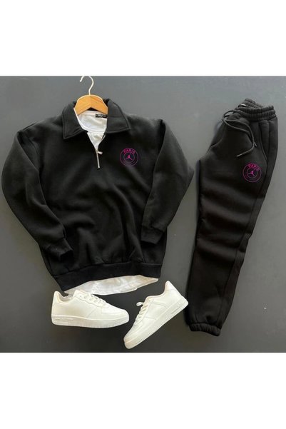FS CABİN Unisex Paris Printed Tracksuit Set | Hoodie Set - Half-Zip Sweatpant...