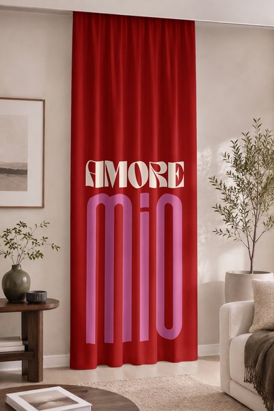 Home Amore Mio Yazılı Modern Tipografi Dijital Baskılı Tek Kanat Fon Perde (K...