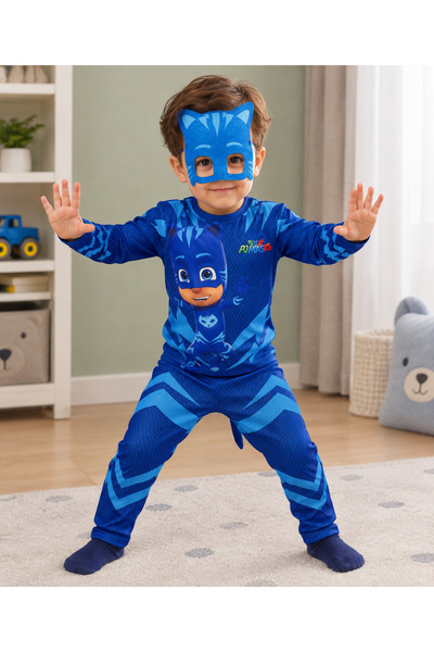 MİA KİDS Pjmask Mavi Renk Kedi Çocuk Kostüm + Kedi Çocuk Maskesi