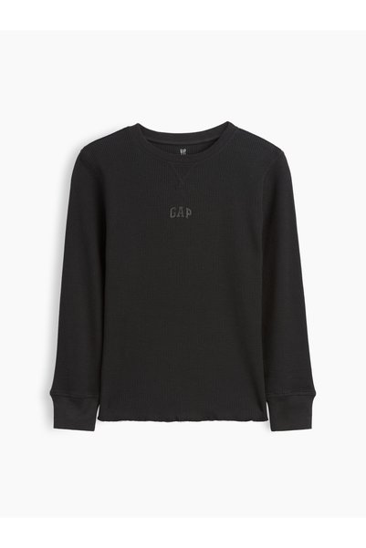 GAP Erkek Çocuk Siyah Mini-Logo Waffle-Knit T-Shirt