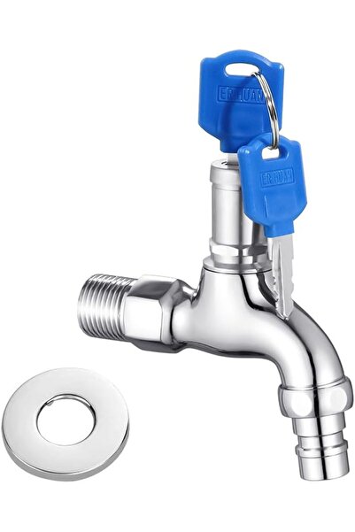 HASTHIP Double Garden Tap with Integrated Lock & 2 Keys, 1/2 Inch Stainless S...