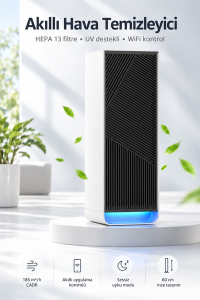 Tinytek Soultech Zeroplume Akıllı Hava Temizleyici - WiFi Kontrollü HEPA 13 Filtreli UV Sterilizasyonlu 185 m³/h CADR Hava Temizleme Cihazı