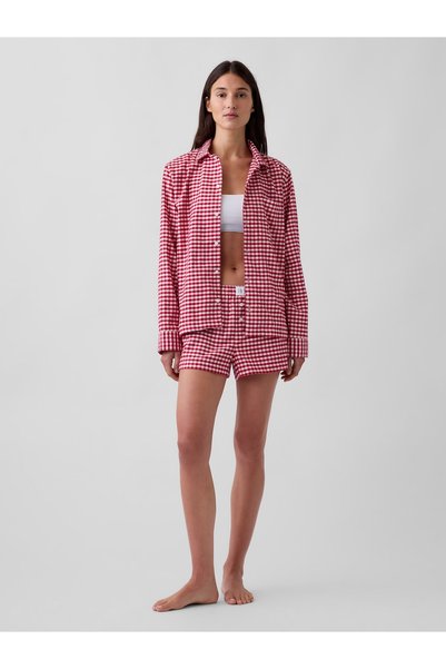 GAP Kadın Kırmızı Softest Flannel Boxer Şort Pijama Altı