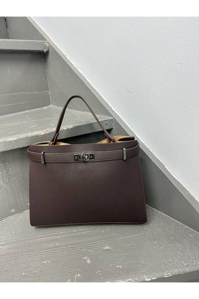 Gamzebags Kadın Kilit Detaylı Şık Tasarım El ve Omuz Çantası
