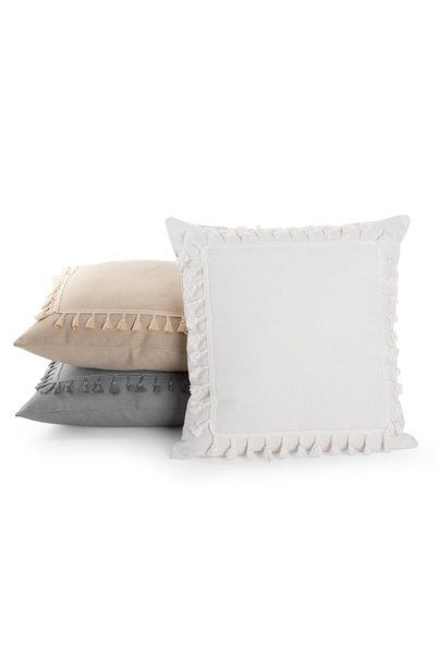 Eurofirany Fata de perna decorativa BOHO 45x45 crema decorata cu pompoane