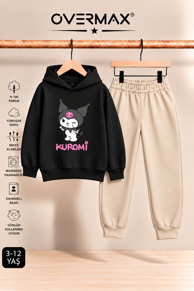 OVERMAX Kuromi Printed Girls' Hooded Sweatshirt & Sweatpants Set - Ages 3-12