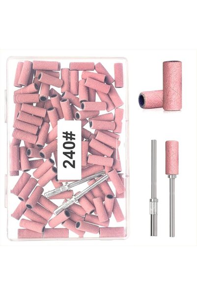 HaveLovely Sanding Bands for Nail Drill, 100pcs Pink 240 Fine Grit, 2pcs 3mm ...