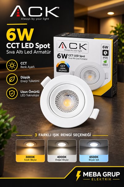 ACK Sıva Altı CCT LED Spot Armatür Beyaz Çerçeve (3 Adet)
