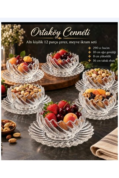 ORTAKÖYCENNETİ Çerez Meyve ikram seti 6 kişilik 12 parça cam twıst model 290 ...