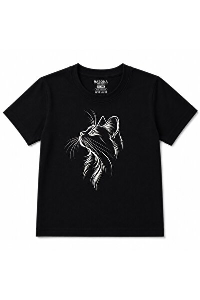 Rabona Fashion Silver Gaze Cat Line Art Graphic Kids T-Shirt