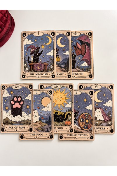 Lumoxia 8'li A6 Yapışkanlı Cadılar Bayramı Tarot Kağıdı - Halloween Kedi, Ay ...