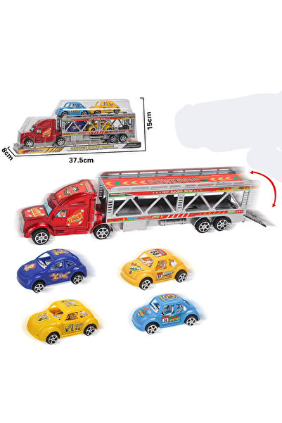 NO BRAND Camion transportor auto cu 4 mașinuțe, 38 cm, 3 culori