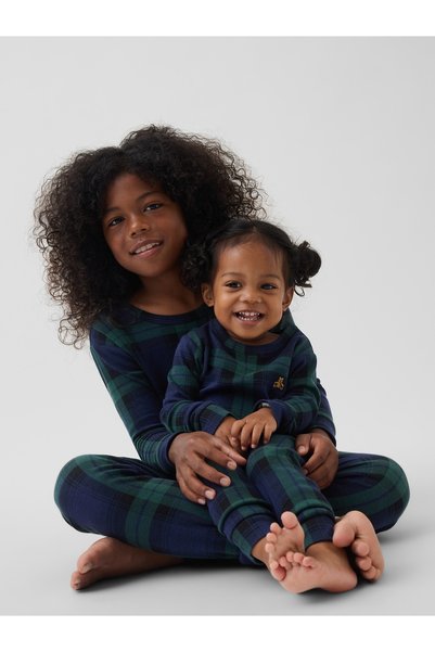 GAP Bebek Koyu Yeşil Organik Brushed Pamuklu Kareli Pijama Takımı