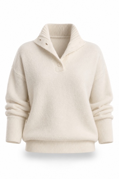 5in1Canpolat Ecru Stand Collar Buttoned Sweater 251361