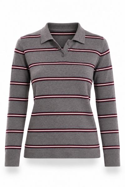 5in1Canpolat Anthracite Striped Polo Collar Sweater 140714