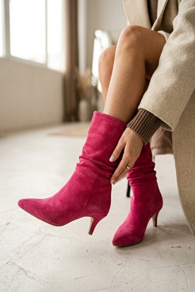 DURUNUN BUTİĞİ Amelia Short Fuchsia Bellows Heeled (7 cm Heel) Pull-On Daily ...