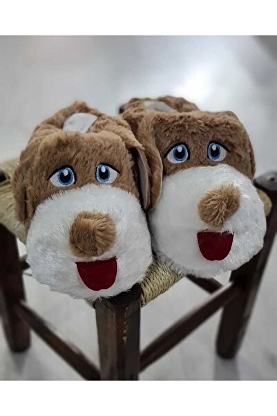 Yumuşak Tabanlı Kahverengi Köpek Figürlü Panduf Ev Botu