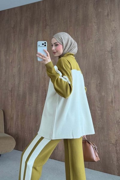 Şule Giyim Bero Garnili Zippered Suit in Oil Green