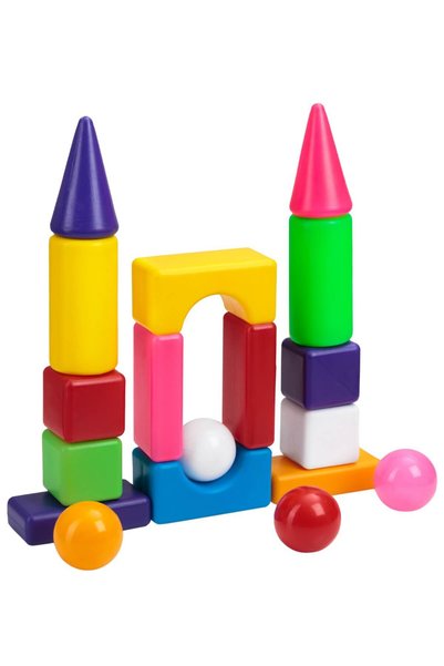 Bamsic Set mic de construcție cu bile și cuburi, în plasă