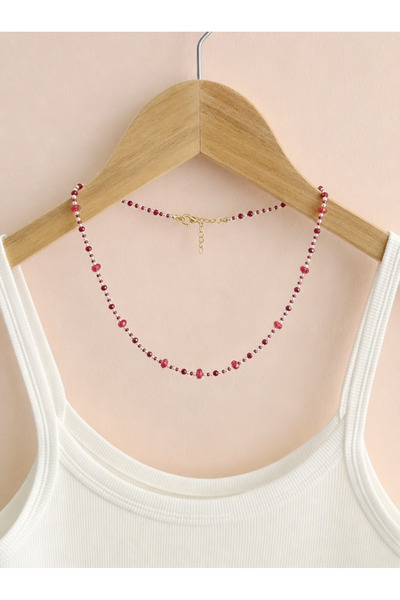 ILSA Sand Bead Necklace - Red and White Glass Beads, Thin Minimalist