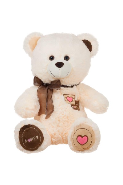 Amek Toys Ursuleț de pluș cu fundiță și inscripția happy, 42 cm - Maro