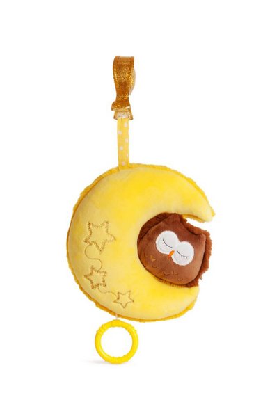 Amek Toys Pluș muzical lună cu bufniță pentru bebeluși, 19 cm
