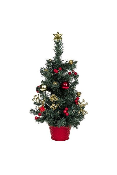 ELITECOMMERCEMARKET Brad de Craciun in Ghiveci cu Globuri Rosii Cadouri 20 de LED-uri - 50cm