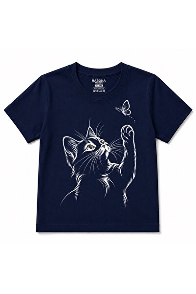 Rabona Fashion Dječja majica sa grafikom mačke i leptira Whisker Chase