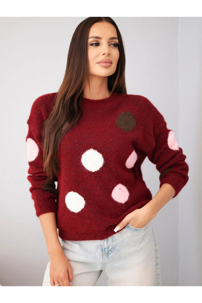 Kesi Pulover de damă bordo cu mânecă lungă și buline colorate