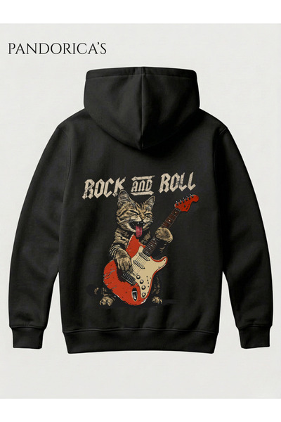 PANDORICA ROCK&ROLL Pisică rockească drăguță care cântă la chitară, cu imprim...