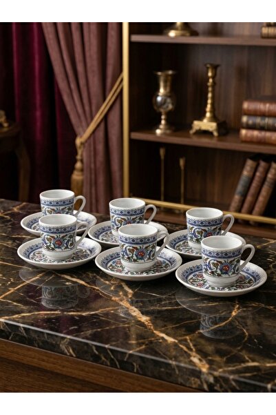 Generic Brand ACAR Turkish Coffee and Espresso Cup and Saucer Set, Traditional Ottoman Design, Porcelain, Made in Türkiye, Set of 6
