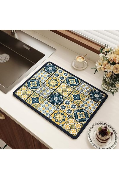 SmartMaster سجادة تجفيف الأطباق فائقة الامتصاص، سجادة لسطح المطبخ مع قاعدة مط...