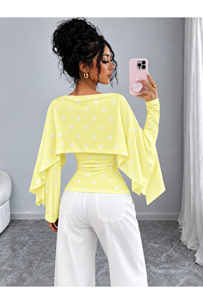 meren like your style White Women's Blouse with an Elegant Cape Detail, Draws...